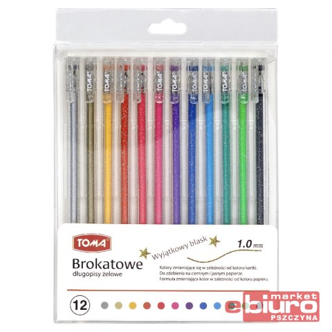 DŁUGOPISY ŻELOWE BROKATOWE 12 KOL. TO-073 TOMA