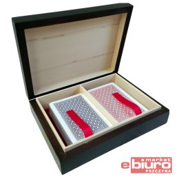 KARTY DO GRY DWIE TALIE PUDEŁKO DREWNIANE