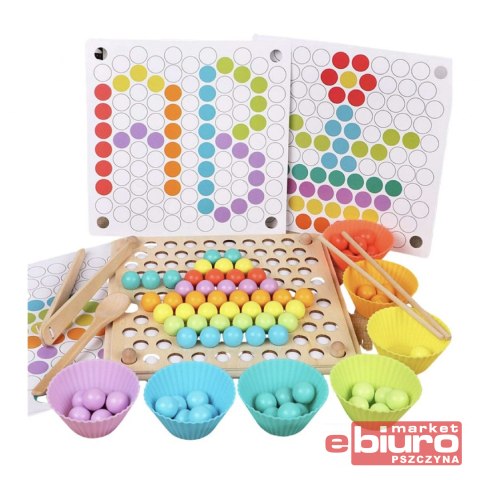 DREWNIANA UKŁADANKA MOZAIKA KORALIKI KULKI MONTESS