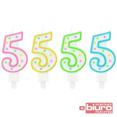 ŚWIECZKA CYFERKA Z KROPECZKAMI "5" 7,5 CM GODAN