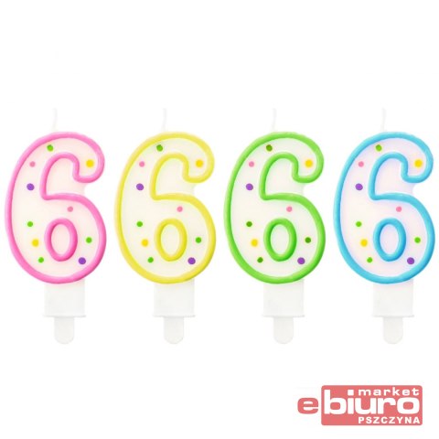 ŚWIECZKA CYFERKA Z KROPECZKAMI "6" 7,5 CM GODAN