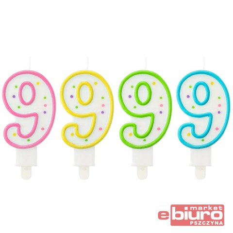 ŚWIECZKA CYFERKA Z KROPECZKAMI "9" 7,5 CM GODAN