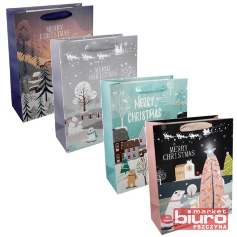 TORBA PREZENTOWA 31X42 ŚWIĄTECZNA DOMKI S12