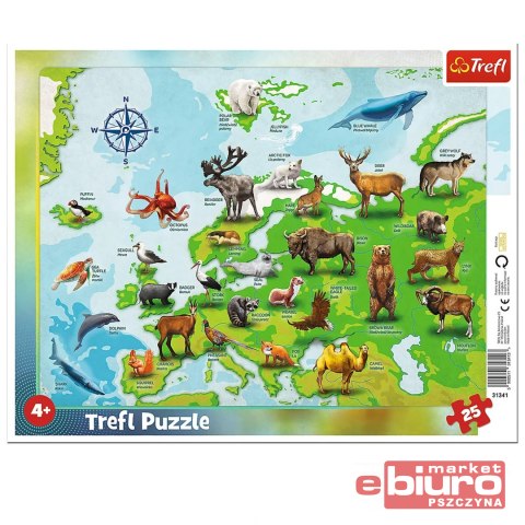 PUZZLE 25 RAMKOWE MAPA EUROPY ZE ZWIERZ 31341 TREFL