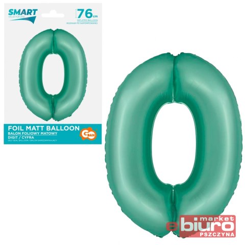 BALON FOLIOWY SMART CYFRA 0 MIĘTOWA MATOWA 76CM