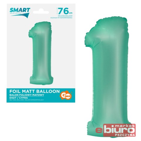 BALON FOLIOWY SMART CYFRA 1 MIĘTOWA MATOWA 76CM