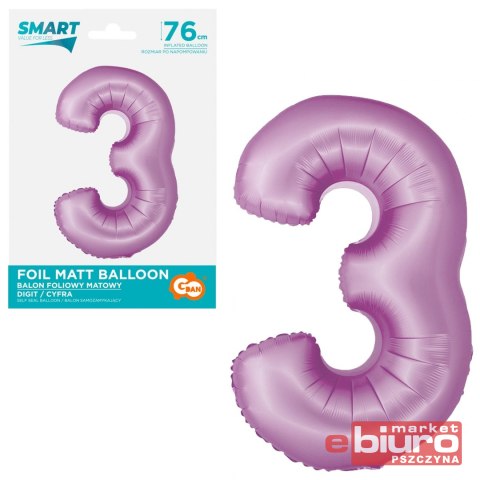 BALON FOLIOWY SMART CYFRA 3 LAWENDOWA MATOWA 76CM