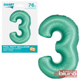 BALON FOLIOWY SMART CYFRA 3 MIĘTOWA MATOWA 76CM