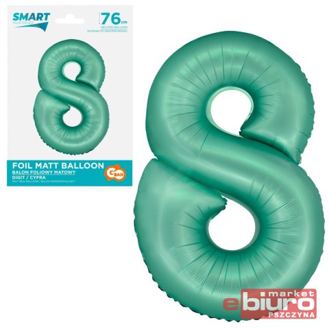 BALON FOLIOWY SMART CYFRA 8 MIĘTOWA MATOWA 76CM