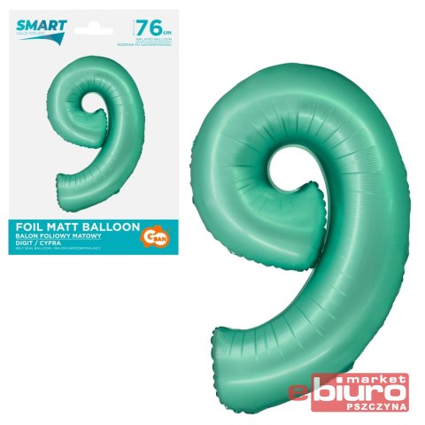 BALON FOLIOWY SMART CYFRA 9 MIĘTOWA MATOWA 76CM
