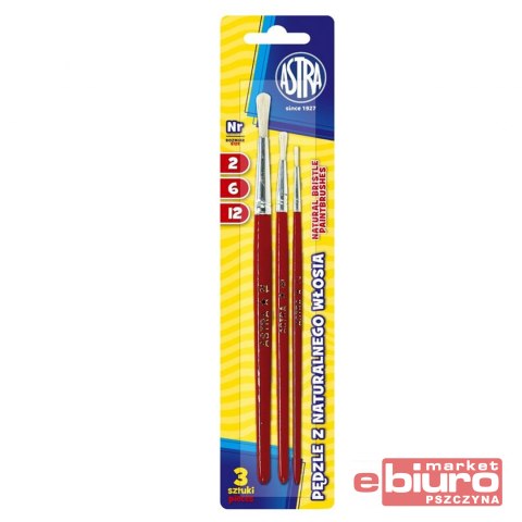 PĘDZLE Z WŁOSIA NATURALNEGO ZESTAW 2/6/12 ASTRA