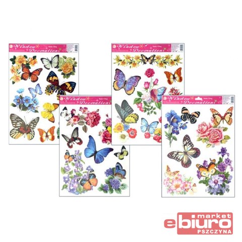 NAKLEJKA NA OKNO CAŁOROCZNA 866 MOTYLE KWIATY MFP
