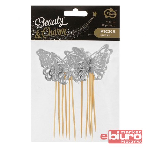 PIKERY B&C MOTYLKI SREBRNE 12SZT GODAN