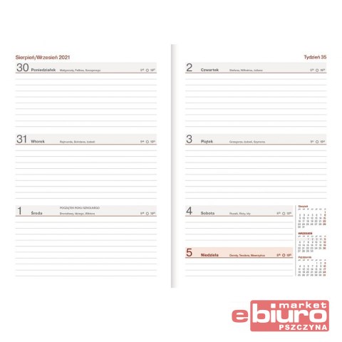 KALENDARZ NAUCZ. A5 TYGOD. NEBRASKA Z GUMKĄ CZARNY