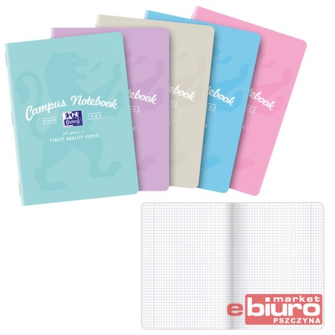 ZESZYT OXFORD CAMP A5 60 KARTEK 90G KRATKA PASTEL