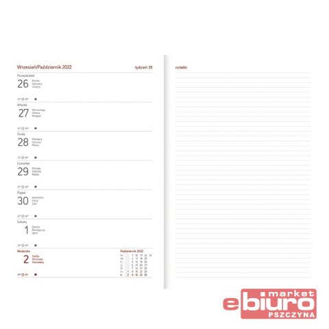 KALENDARZ AKADEMICKI A5 TYG PIKO Z GUMKĄ CZERWONY