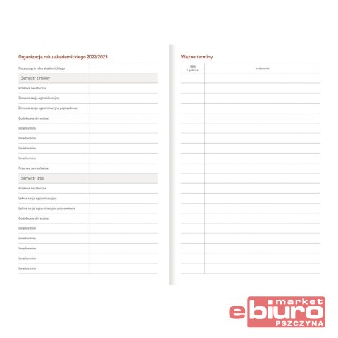 KALENDARZ AKADEMICKI A5 TYG PIKO Z GUMKĄ CZERWONY