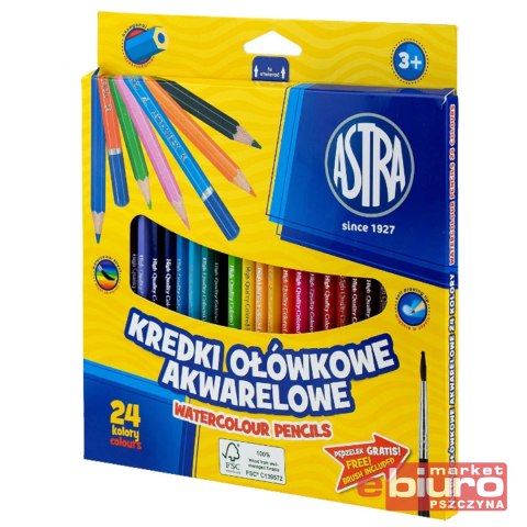 KREDKI AKWARELOWE OŁÓWKOWE 24 KOLORÓW ASTRA
