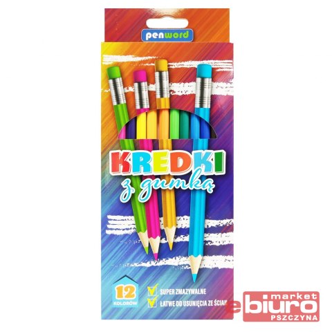 KREDKI OŁÓWKOWE 2555-12-G HEX 12 KOLORÓW Z GUMKĄ