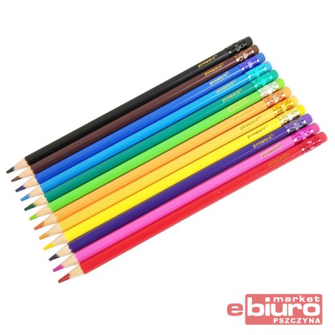 KREDKI OŁÓWKOWE 2555-12-G HEX 12 KOLORÓW Z GUMKĄ