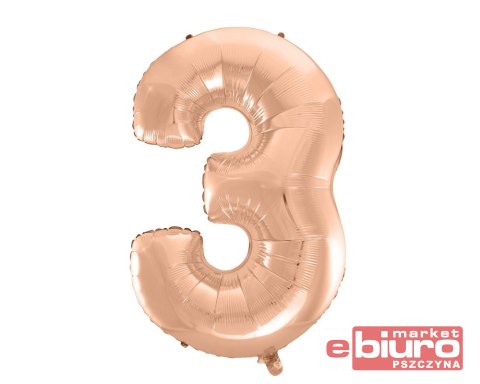 BALON FOLIOWY CYFRA 3 RÓŻOWA-ZŁOTA 45'' GODAN