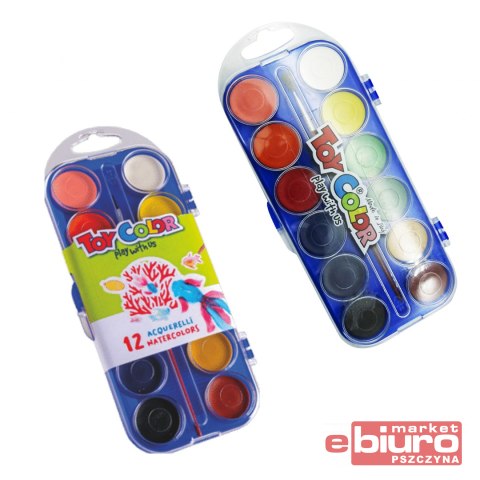 FARBY AKWARELOWE 12 KOLORÓW+PĘDZELEK 704 TOY COLOR