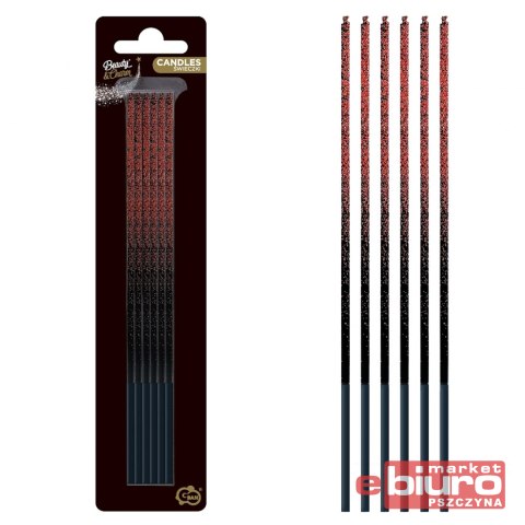 ŚWIECZKI B&C OMBRE CZERWONY BROKAT 6 SZT GODAN