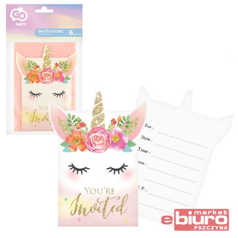 ZAPROSZENIA Z KOPERTAMI PB&C JEDNOROŻEC 6SZT