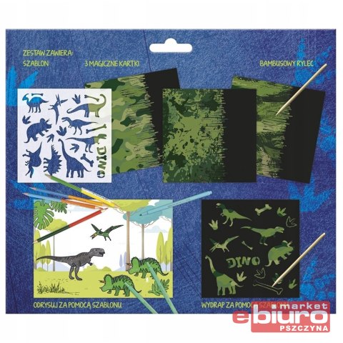 WYDRAPYWANKA KREATYWNA Z SZABLONEM DINOZAURY KIDEA