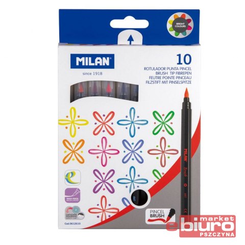 FLAMASTRY Z PĘDZELKIEM 10 KOLORÓW 0612610 MILAN