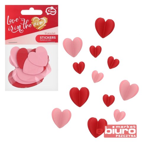 NAKLEJKI SAMOPRZYLEPNE SERDUSZKA 3D MIX 12SZT